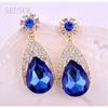 Fashion Blue Large Crystal Vintage Pendant Earrings Female Dangle Earrings Jewelry