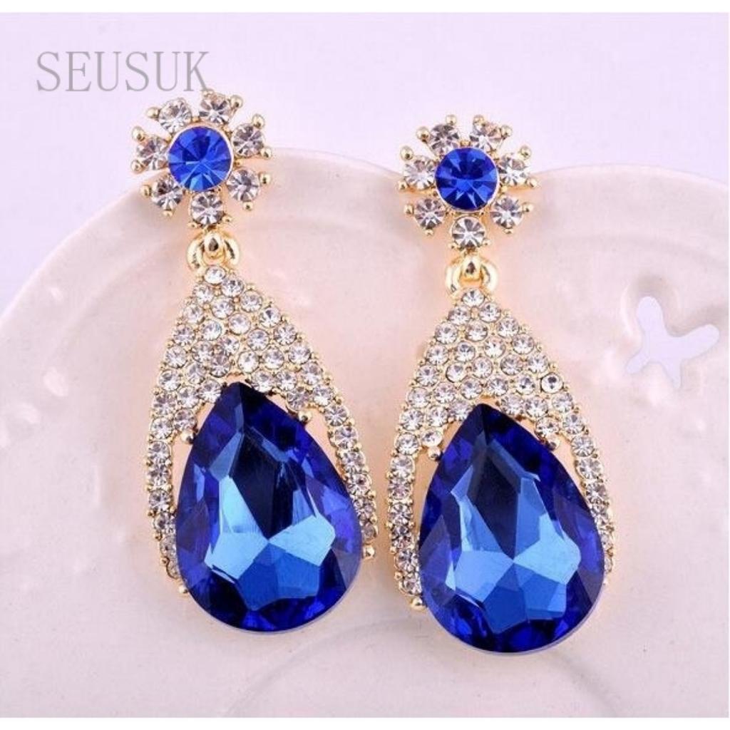 Fashion Blue Large Crystal Vintage Pendant Earrings Female Dangle Earrings Jewelry
