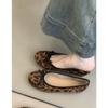 Sheepskin Version~ Genuine Leather French Flat-bottomed Leopard Print Bow One-pedal Shallow Mouth Single Shoes Women's Round Head Evening Shoes 