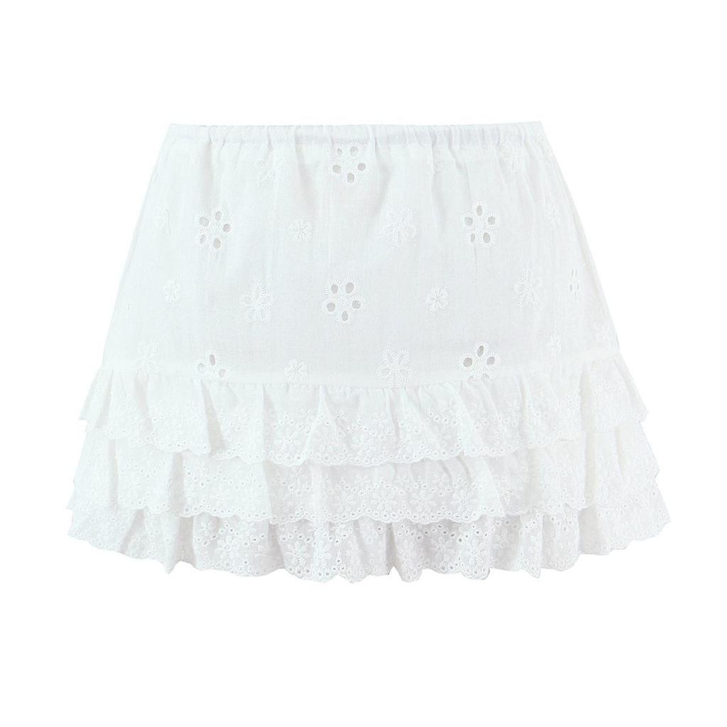 7704 - Women's French Retro Square Neck Ruffle Top & Lace-up Embroidered Skirt Set