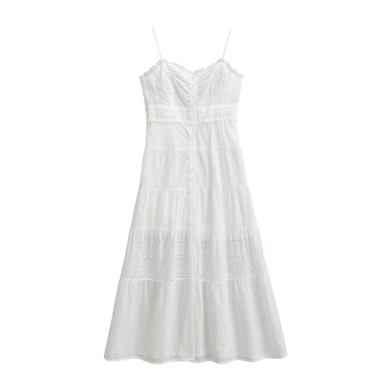 Kaslead New Arrival Women's Clothing Fashion Style Fashion Cotton Decorated Row Button Sling Dress Uwl740051