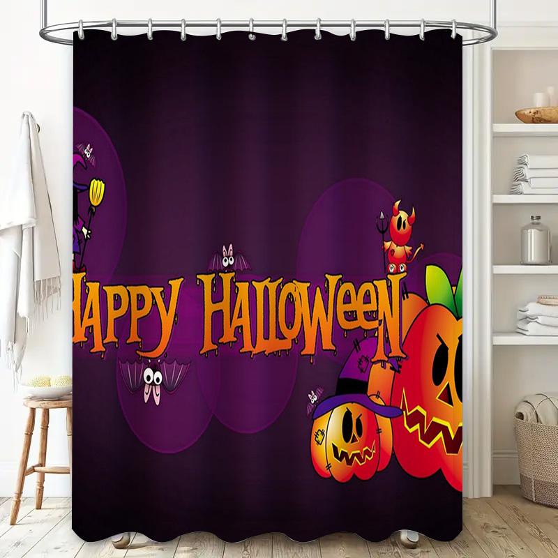 Spooky Halloween Decor: Printed PVC Waterproof Shower Curtains with Bright Pumpkins, Ghosts, Witches for Bathroom Decoration