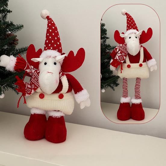 Yousheng Christmas Plush Doll Decoration Stuffed Standing Snowman/Santa Claus/Elk Figurine with Retractable Long Leg for Holiday Winter Home Table
