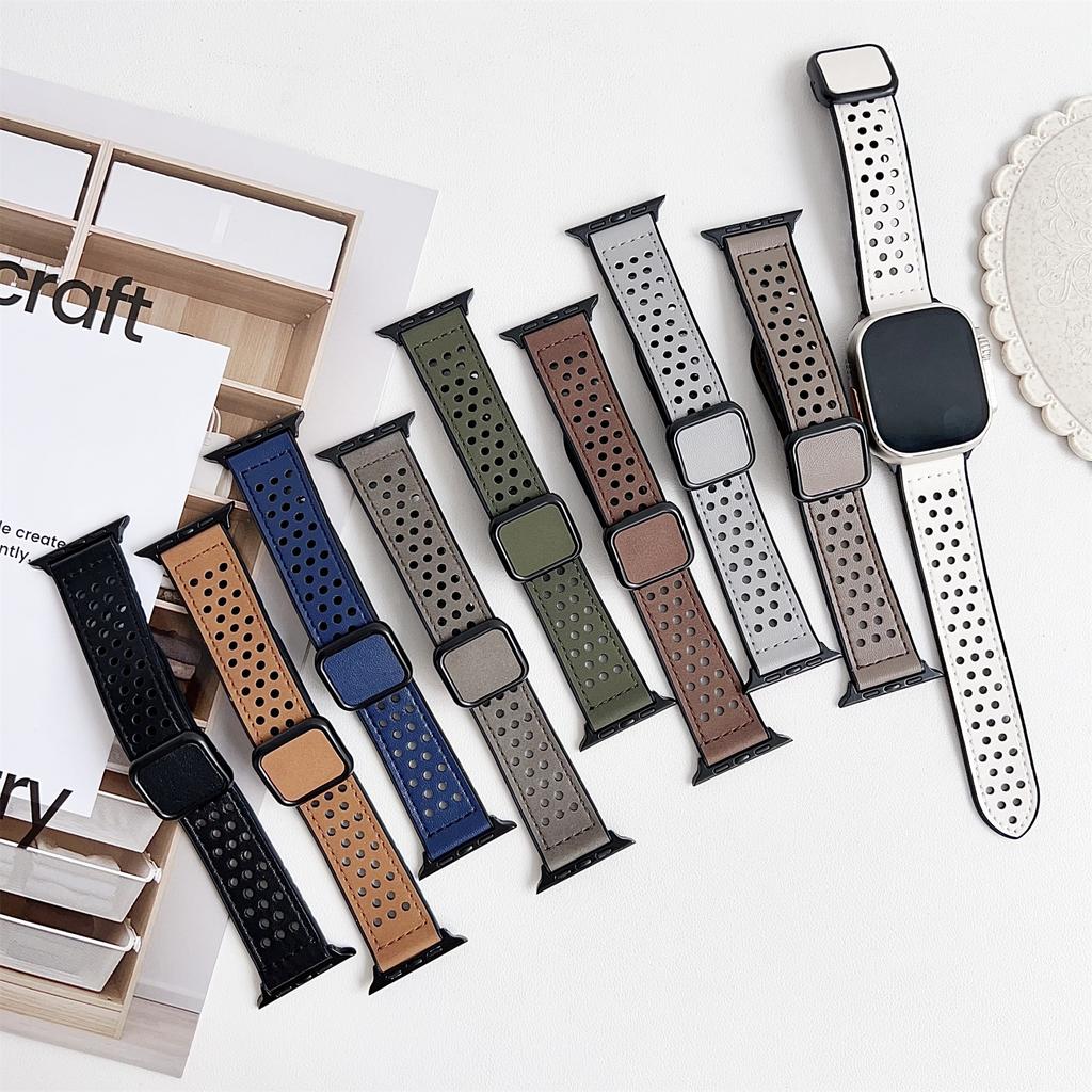 Armband für Apple Watch Serie 10 9 8 7 SE 6 5 4 3 2 1 42mm 41mm 40mm 38mm Quadratische Magnetschließe Perforiertes Silikonarmband