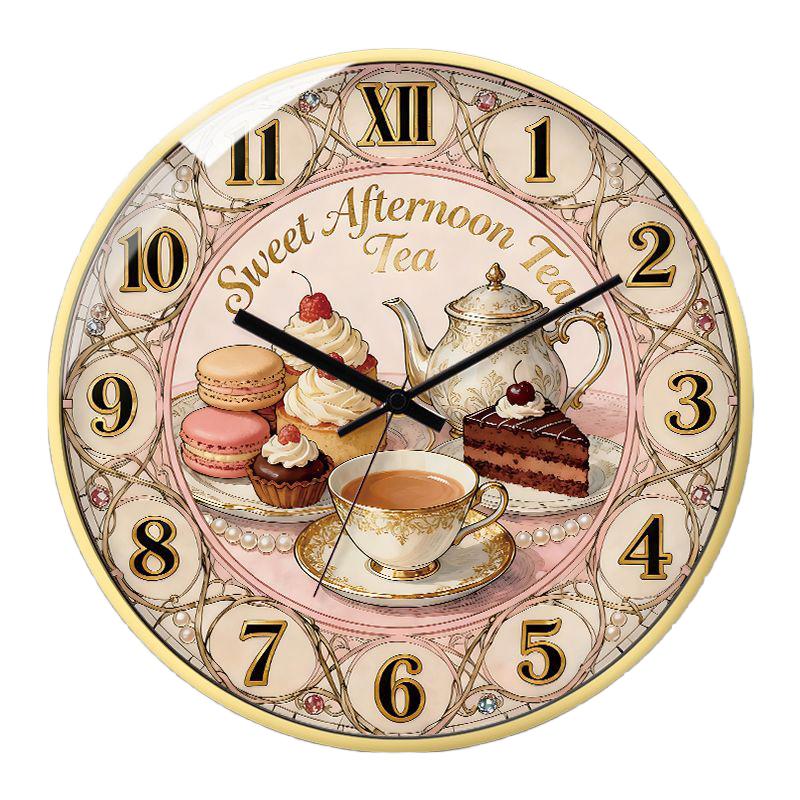

Sweet Tea Time Wall Clock Silent Wall Watch Teapot & Macarons Art Home Decor Creative Gift For Tea Lovers (as the picture,8 inch)