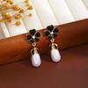 French Retro Elegant Oil Drop Flower Water Drop Pearl Earrings, Light Luxury High Sense Medieval Vintage Earrings Women