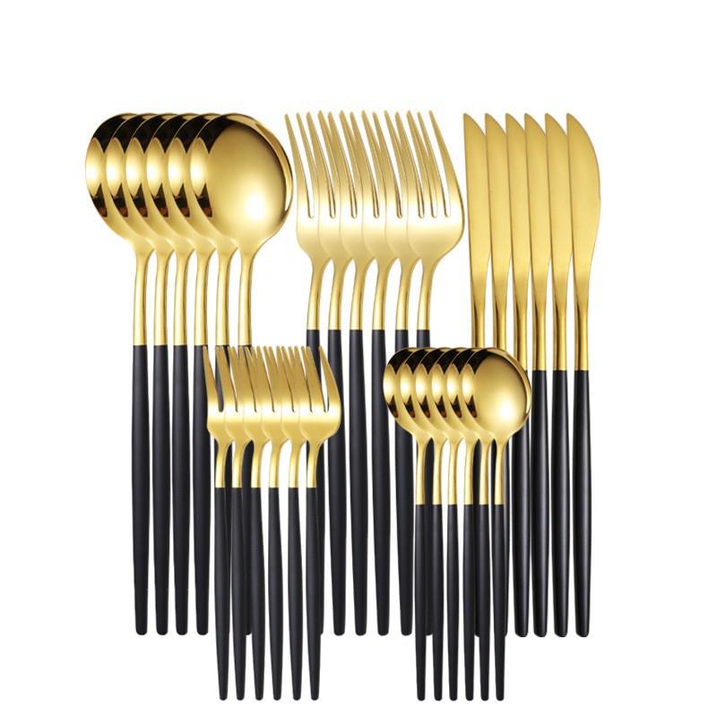 30pcs Upscale Gold Dinnerware Set Stainless Steel Tableware Set Knife Fork Coffee Spoon Flatware Set Dishwasher Safe Cutlery Set