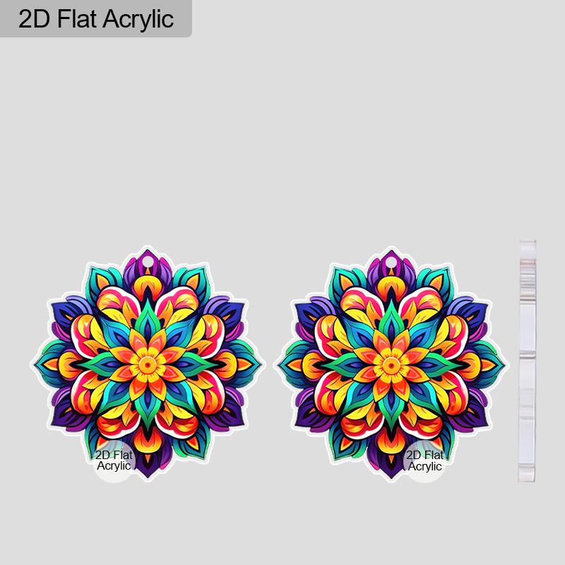 2D Flat Jewelry Cartoon Colorful Mandala Flowers Pattern Dangle Earring Daily Outfits Party Accessories Perfect Gift for Family/ Friends