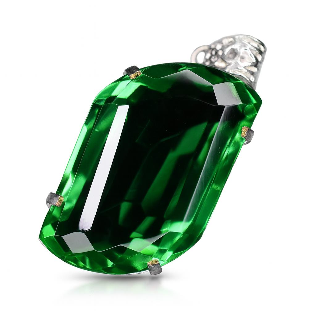 Lab Created Green Emerald 104ct 925 Sterling Silver Pendant Certified