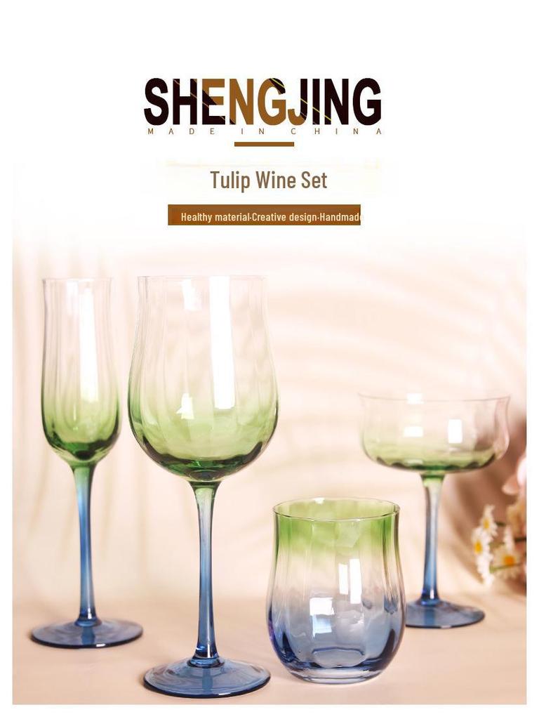 Hand-Blown Medieval Goblet: Gradient Green Edge with Floral Design