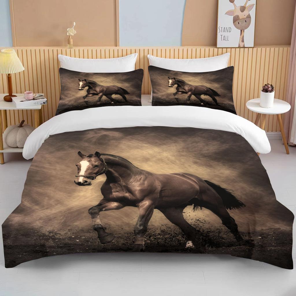Running Horses Bedding Set Soft Comforter Set And Pillowcase Queen Size Decor Home Luxury Bed Set Animal Duvet Cover For Boy Bed