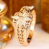 Vintage Gold Color Flower Ring for Women Hollow Out Zircon Daily Party Fashion Jewelry Gift