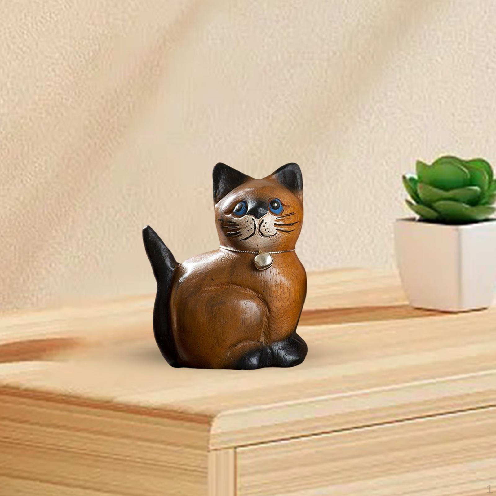 Деревянная статуэтка котенка, скульптура кошки для украшения дома и офиса S Head Right