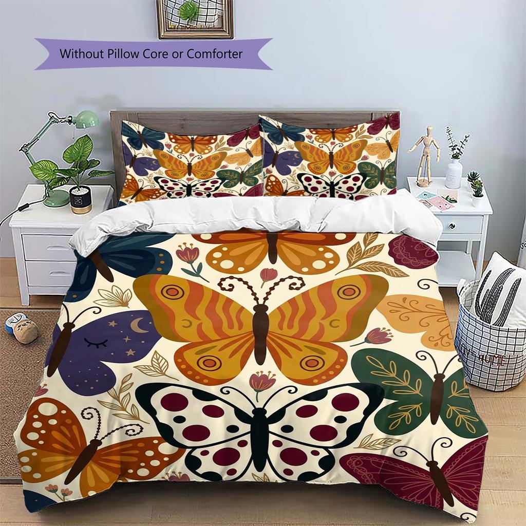 Butterfly Pattern Bedding Quilt Set Quilt Cover Pillowcase Home Decoration Birthday Gift (1 * duvet cover + 2 * pillowcase, without core)