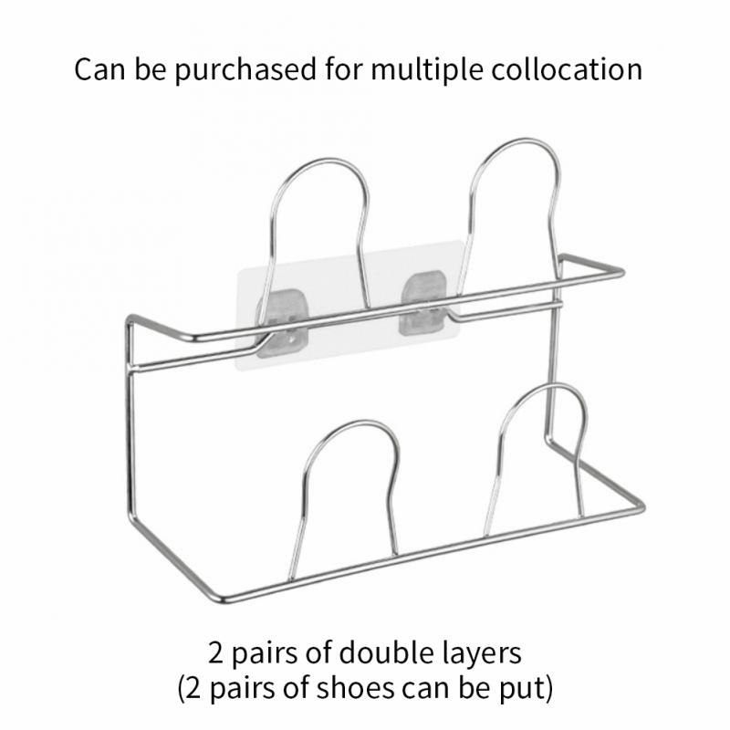 Shoes Rack Wall Mounted Stainless Steel Bathroom Organizer Shoes Organizer No Drilling Self Adhesive Hanging Shoes Rack