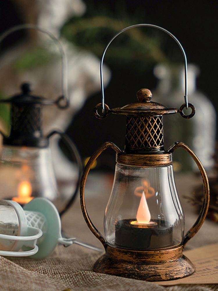 Retro Petroleumlampe Tragbar Altmodische Petroleumlampe Eingebaute Batterie Rustikale Campinglaternen Hof Garten Dekoration