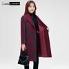 LUDIan Women's Lapel Mid-Length Wool Blend Coat