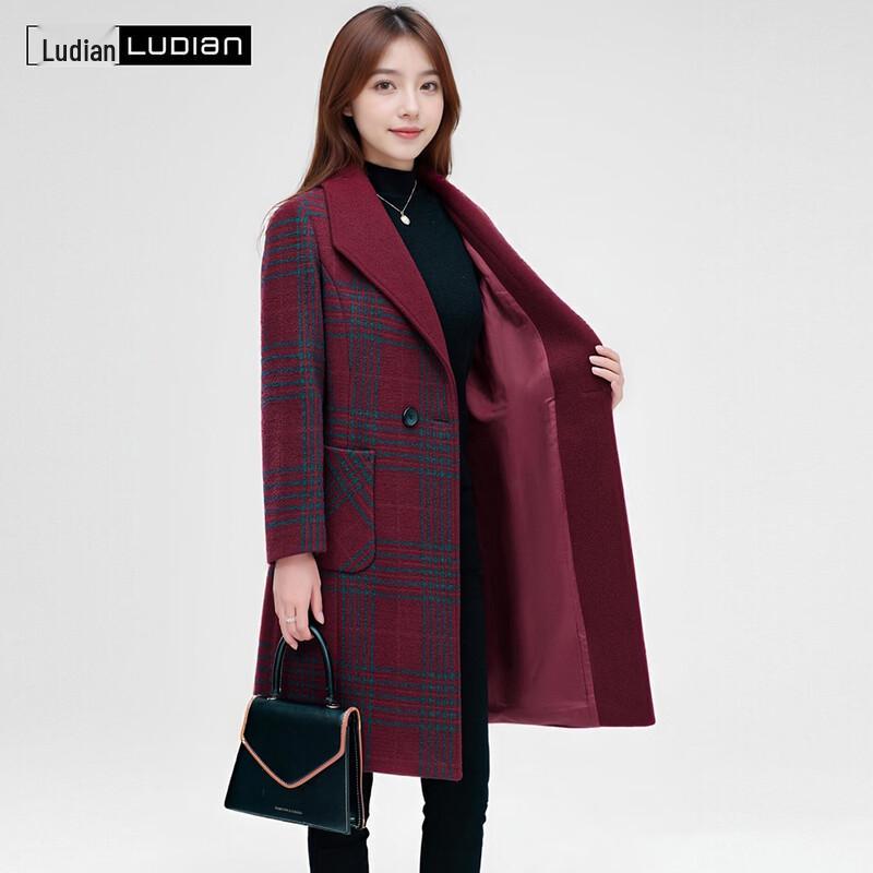 LUDIan Women's Lapel Mid-Length Wool Blend Coat