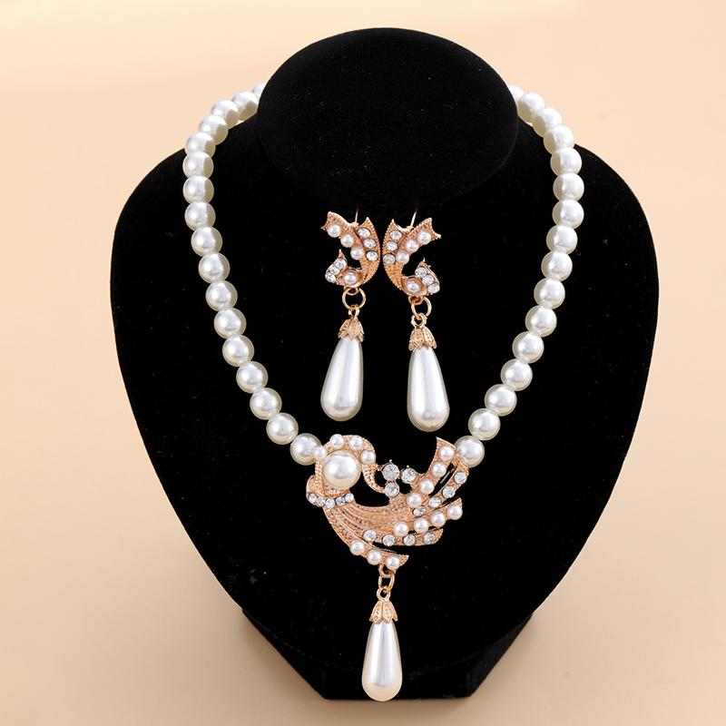 Pearl Necklace Earrings Set For Girls All  Novel Alloy Gold And Silver Two-Piece Set