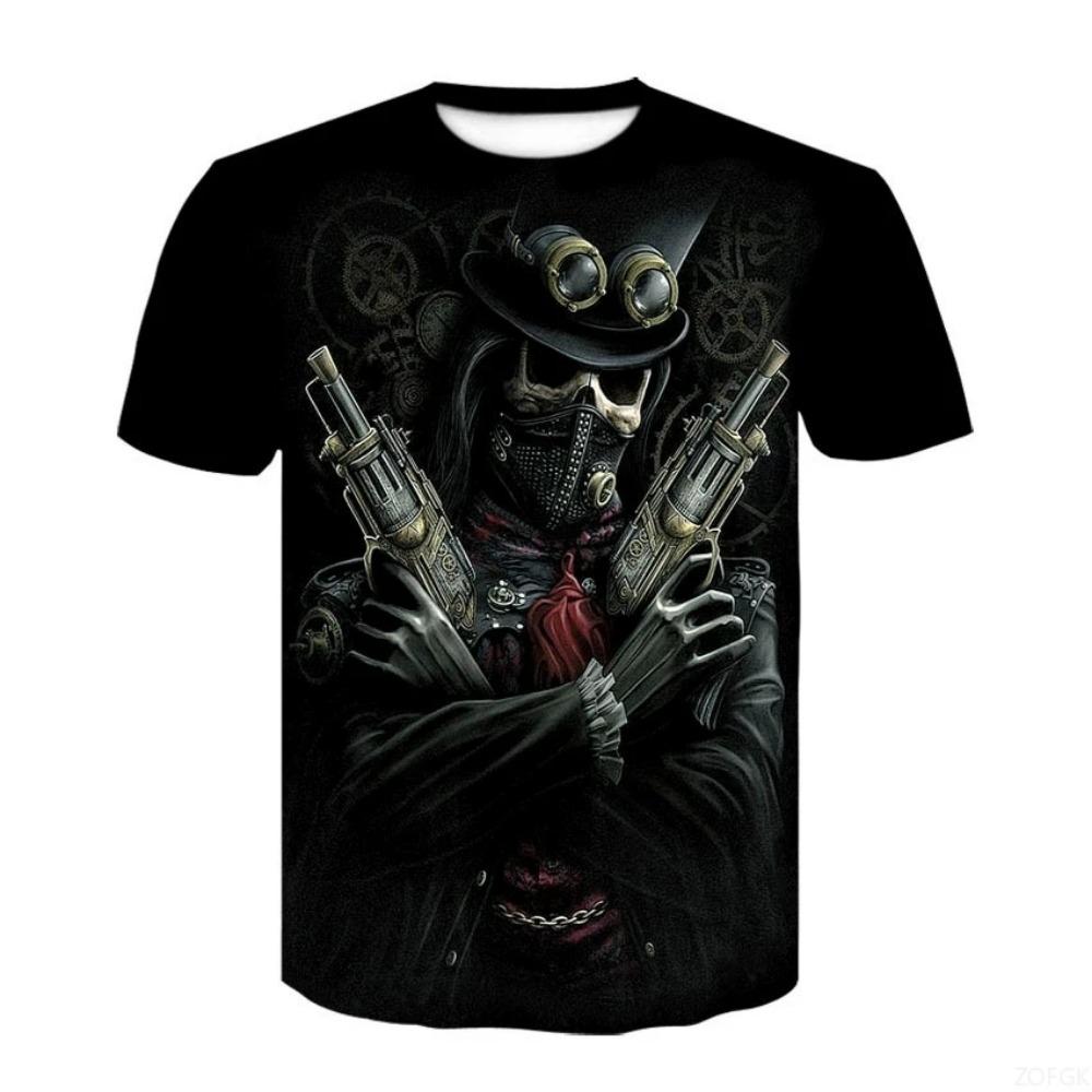 Anime Summer Printed Terrifying Skull 3D Fashionable Trendy Casual Comfortable Short Sleeve Personalized Round Neck Man