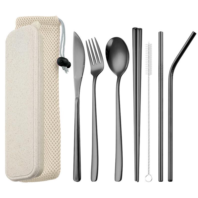 Korean Style Stainless Steel Cutlery Gift Set - Knife, Fork, Spoon, Straw