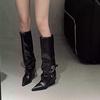 However, Knight Boots Summer Knee Boots Belt Buckle High Boots Women Pointed Thick Heel 2025 Spice Girls New Western