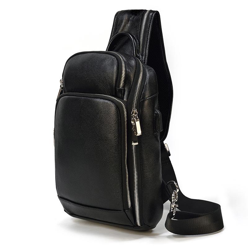 Retro Men'S Leather Breast Bag Usb Multifunctional Charging Crazy Horse Leather Crossbody Bag Men'S Shoulder Bag Large Capacity Backpack