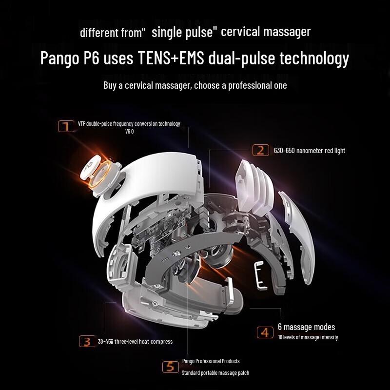 PANGAO P6 Neck Massager with Heat and VTP Dual Pulse CN Plug (adapter Included)