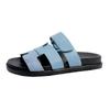 Klassische Farbabstimmung zweiter Onkel H Slipper Damen Sommerbekleidung runder Zeh lässig vielseitig Klettverschluss flache Sohle Einwort-Strandsandalen