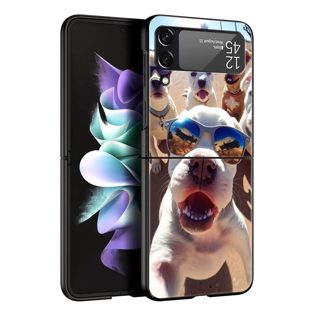 Animal Selfie Art Phone Case For Samsung Galaxy Z Flip3 Flip4 Flip5 PC Bumper Shell For Z Flip 3 4 5 Black Hard Folding Cover