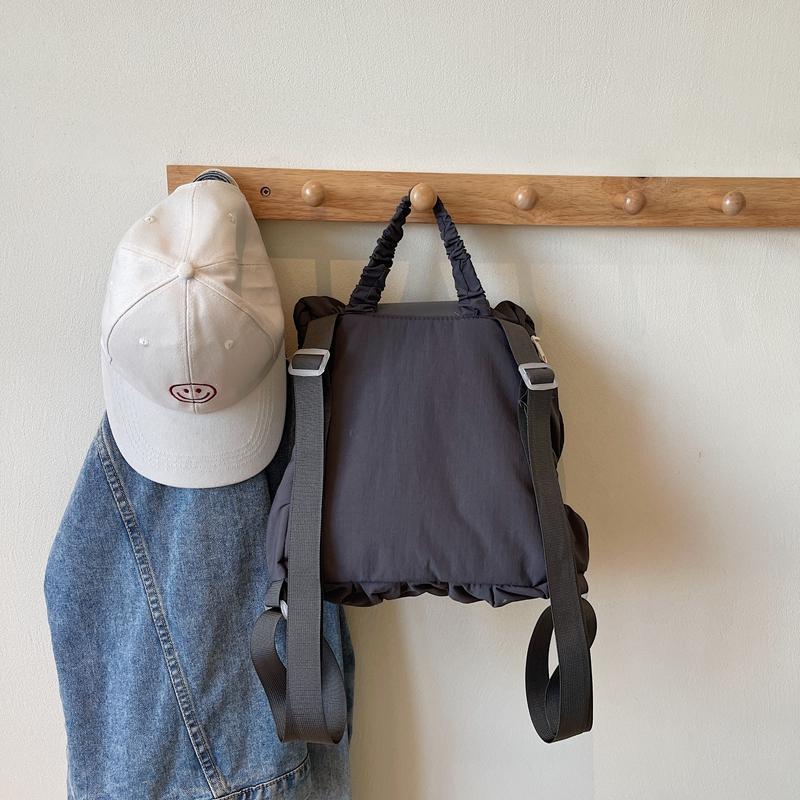 Solid Color Backpack Women's Pleated Handbag with Coin Purse