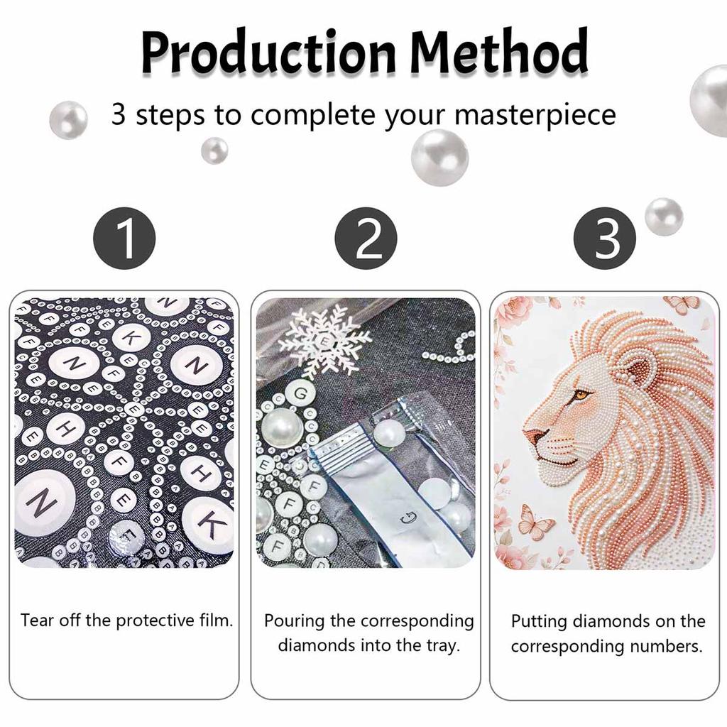 DIY Pearl Embroidery Diamond Painting Kit Majestic Lion Sparkling Beads Art Craft Handmade Decoration Gift for Home