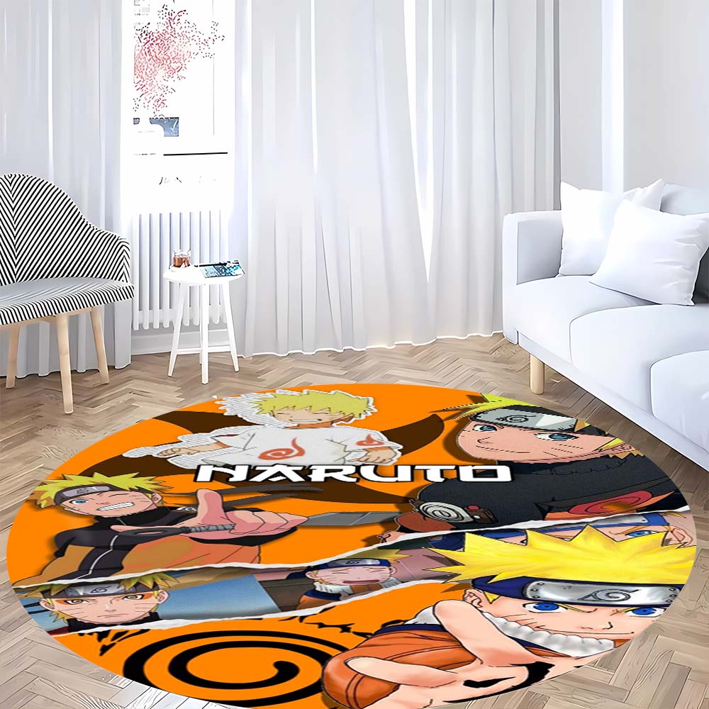 Popular Anime Naruto Circular Carpet Fashion Pattern Soft Plush Rug Non-Skid Mat For Boys Kids Bedroom Living Room Home Decor