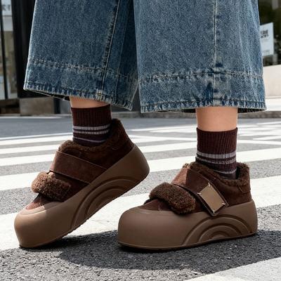 Botas de Nieve para Mujer Retro Velcro Suela Gruesa Moda Ligeras Suela Suave Invierno Cálidas Forro de Piel Una Botas de Nieve Forradas Mullidas Antideslizantes Casuales Deportivas Algodón