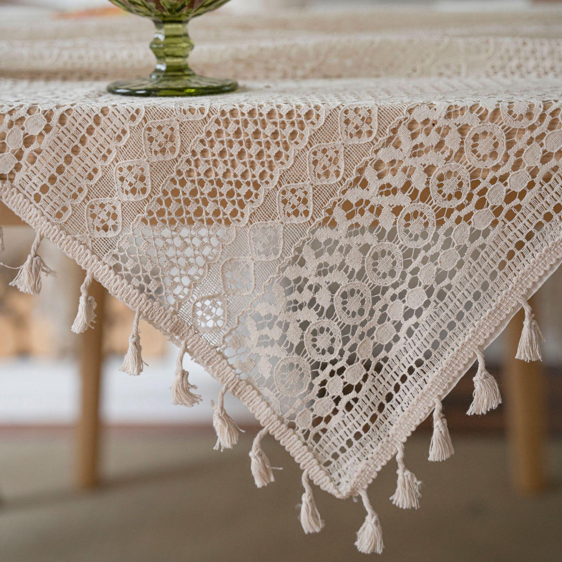 

Bu Baba American Pastoral Crochet Tassel Tablecloth - Woven Lace Table Mat In Stock 33cm x 48cm