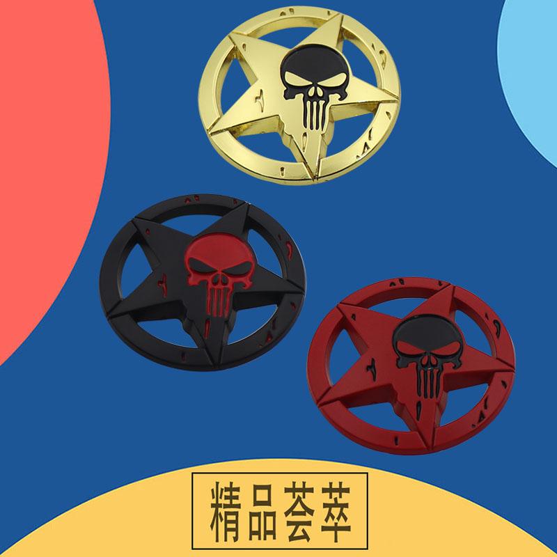 Premium Rotondo Stella a cinque punte Teschio Mente Geniale per Moto Auto Casco Racing Laptop auto Cofano Motore Parafango Coda Posteriore Decalcomania Emblema Distintivo Adesivo