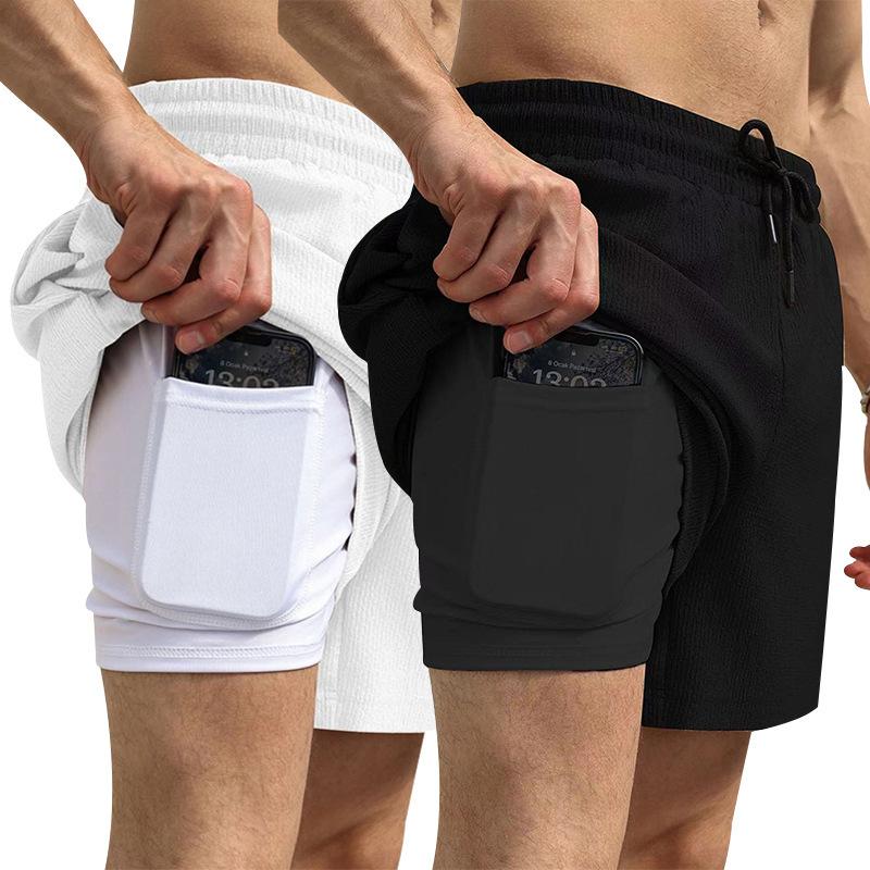 Summer Men's Casual Sweatpants Quick Dry Lined Double Woven Shorts Two Pairs