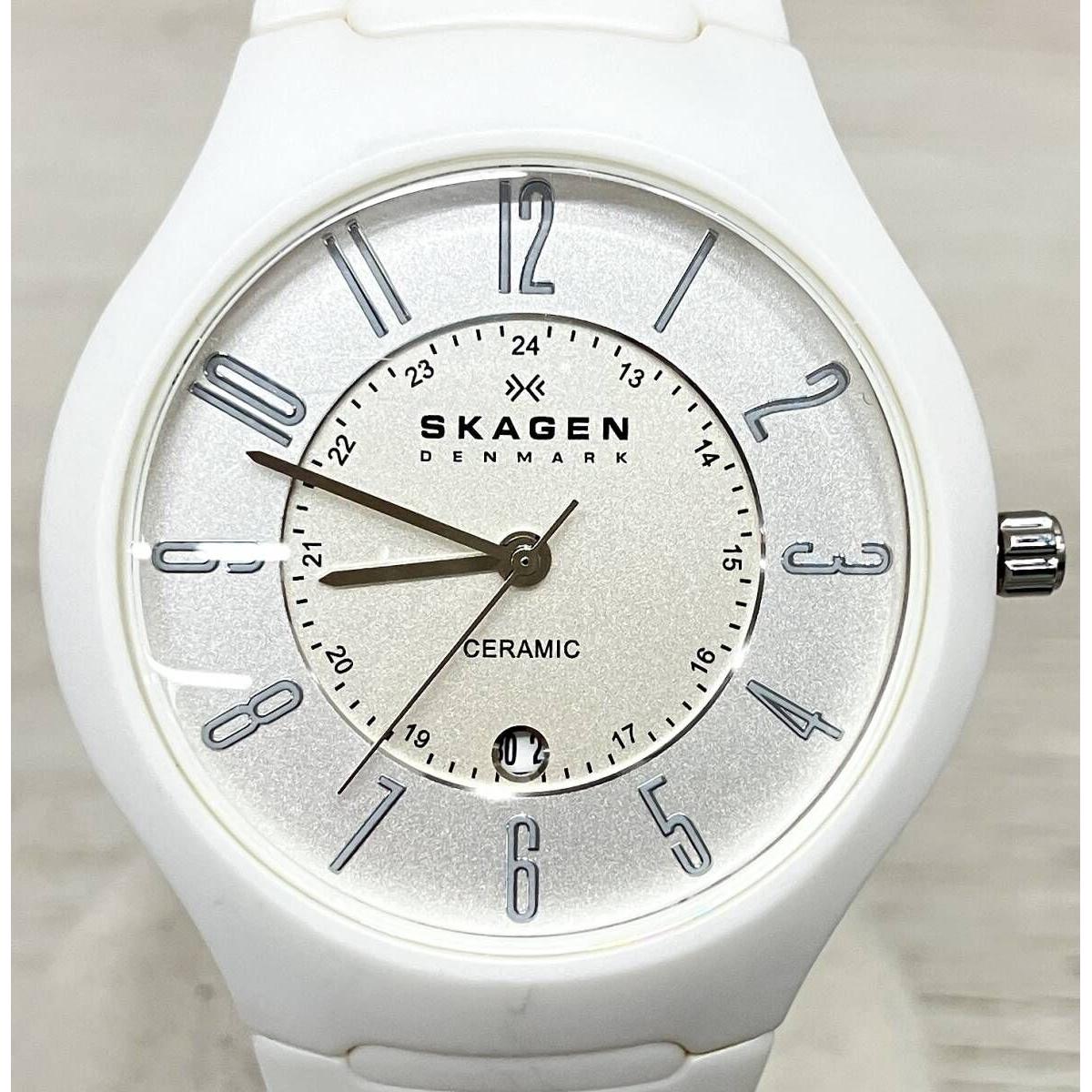 Used Junk SKAGEN 817LWXC ceramic quartz wristwatch with box and manual