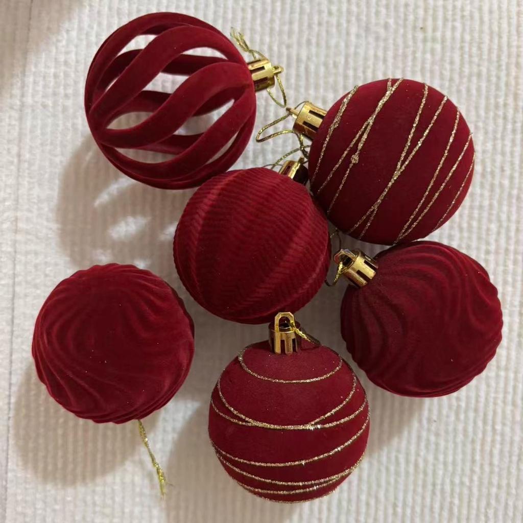 6Cm Christmas Balls Decoration Red Flocked Xmas Balls Christmas Tree Hanging Ornaments Spheres Pendant  New Year Home Decor