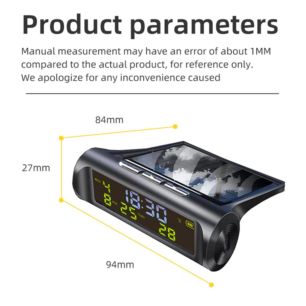 Solar/USB Car Dashboard Clock Digital Clock with Time/Date/Temperature Display Electronic Clock for Car Truck Outdoor Camping