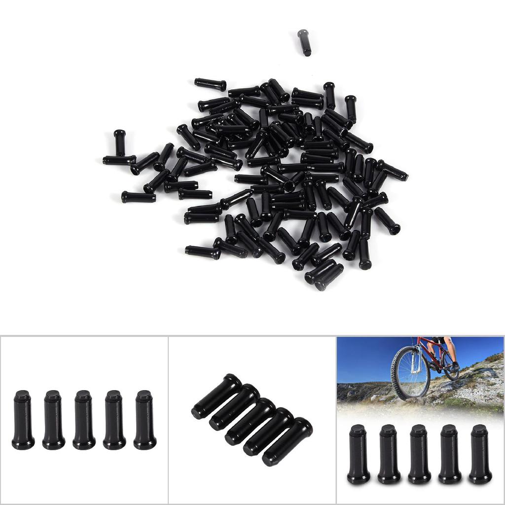 100 STÜCKE 2,5MM Bremsleitungskappe Schaltzugkappe Aluminiumlegierung Eloxierte Farbe(Schwarz)