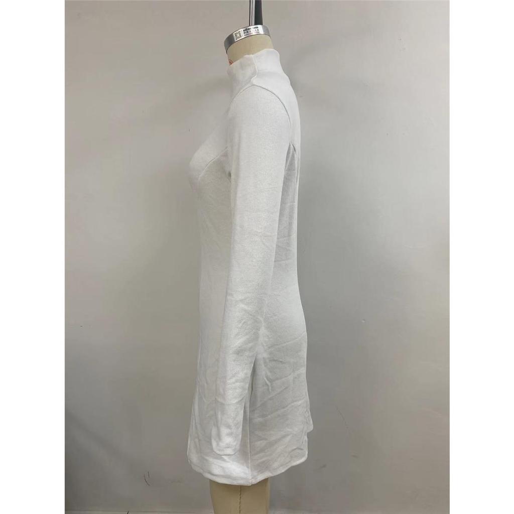 Dámské jednobarevné šaty s dlouhým rukávem, polovičním rolákem, sexy přiléhavé, krátké, pletené