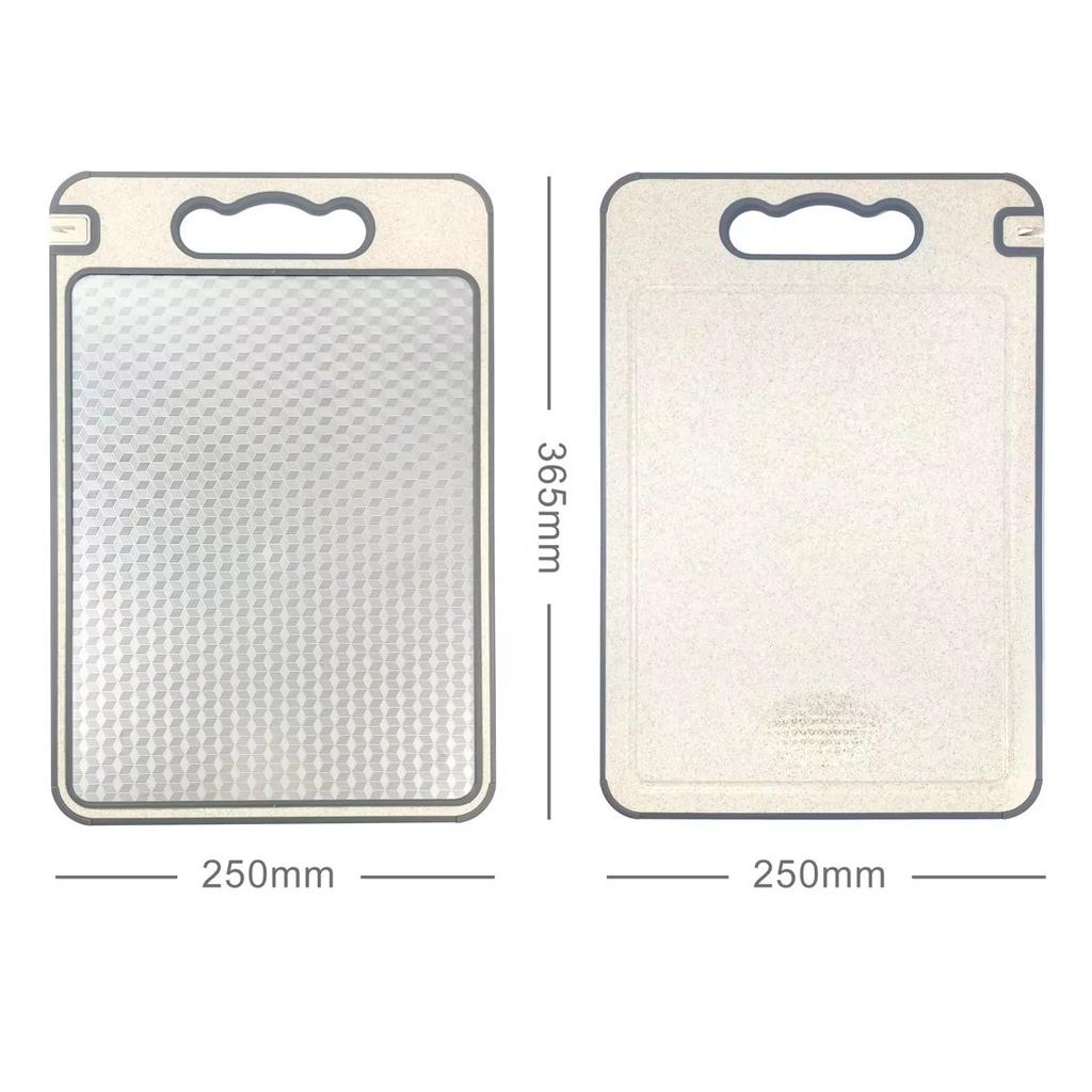 1pc Kitchen Stainless Steel Cutting Board Food Grade Double Sided Chopping Board Anti-Slip Silicone Edges Wheat Straw Board