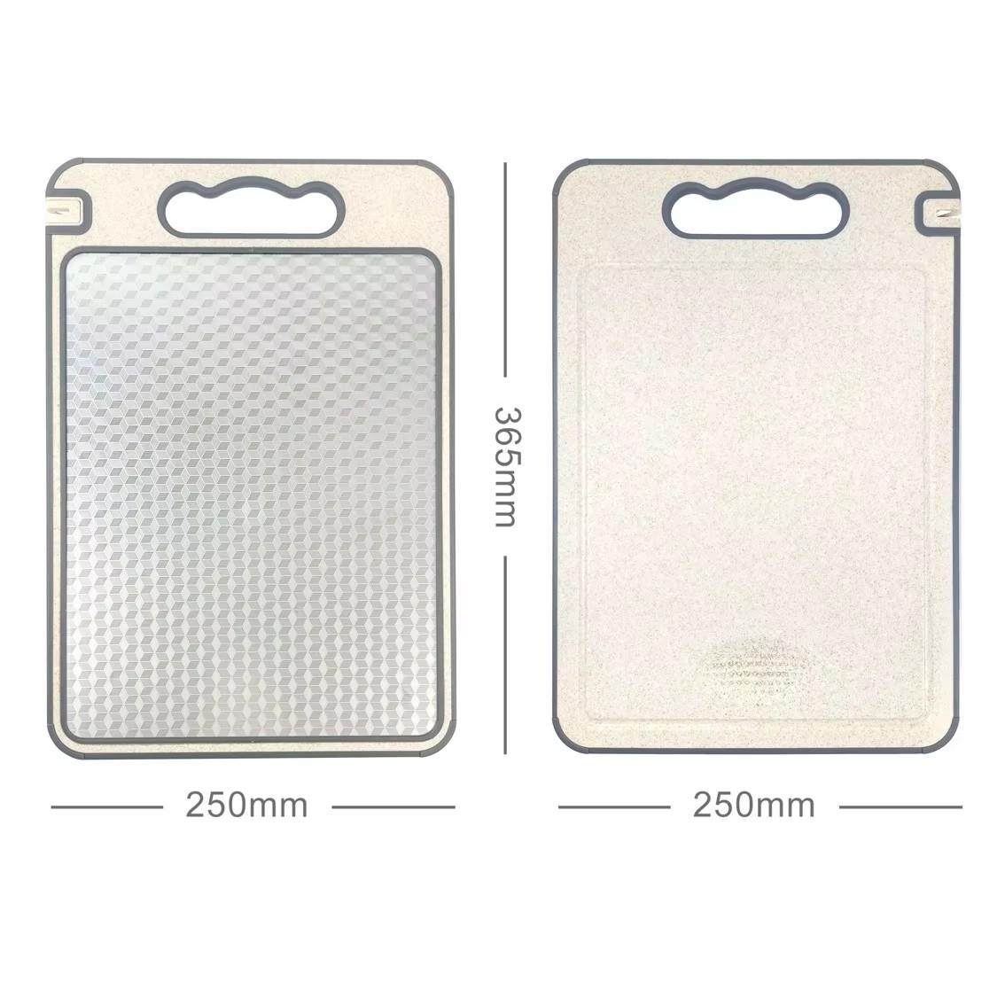 

1 шт. кухонная разделочная доска из нержавеющей стали, пищевая двухсторонняя разделочная доска с противоскользящими силиконовыми краями, пшеничная соломенная доска
