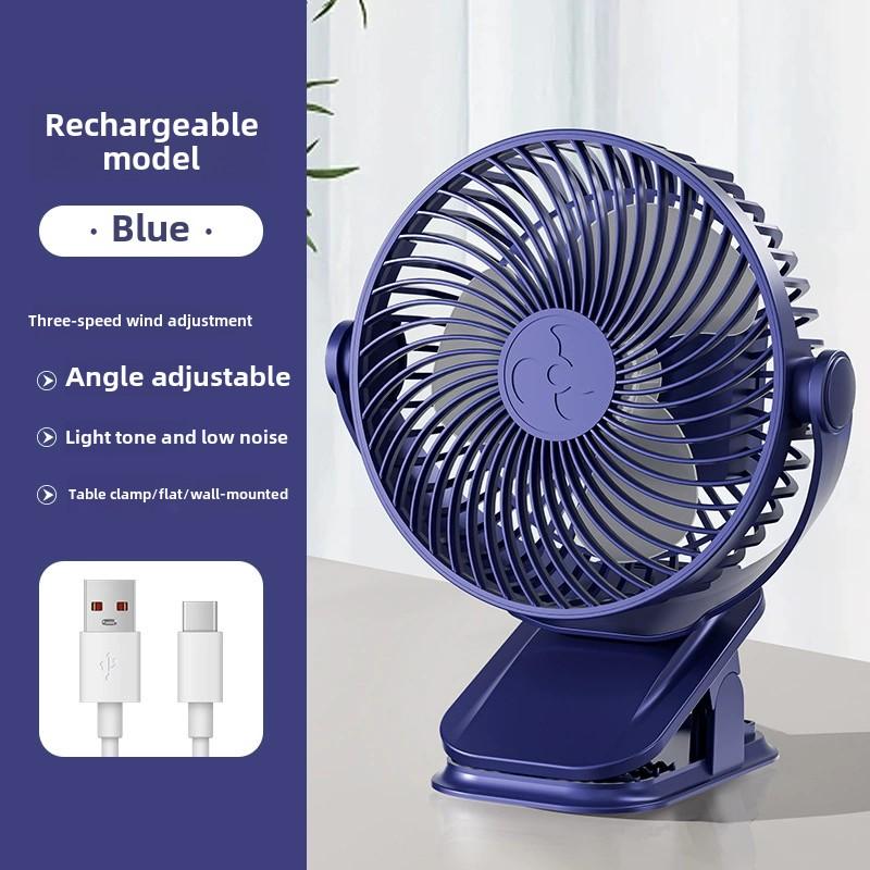 

Новый маленький вентилятор, вентилятор с клипсой для студенческого общежития, USB-зарядка, настенный вентилятор, мощный настольный электрический вентилятор, портативный вентилятор синий