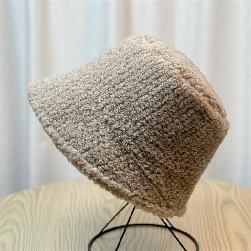 Lamb Wool Face-showing Little Fisherman Hat for Women in Autumn and Winter Versatile Plus Velvet Cute and Warm Bucket Hat Adjustable