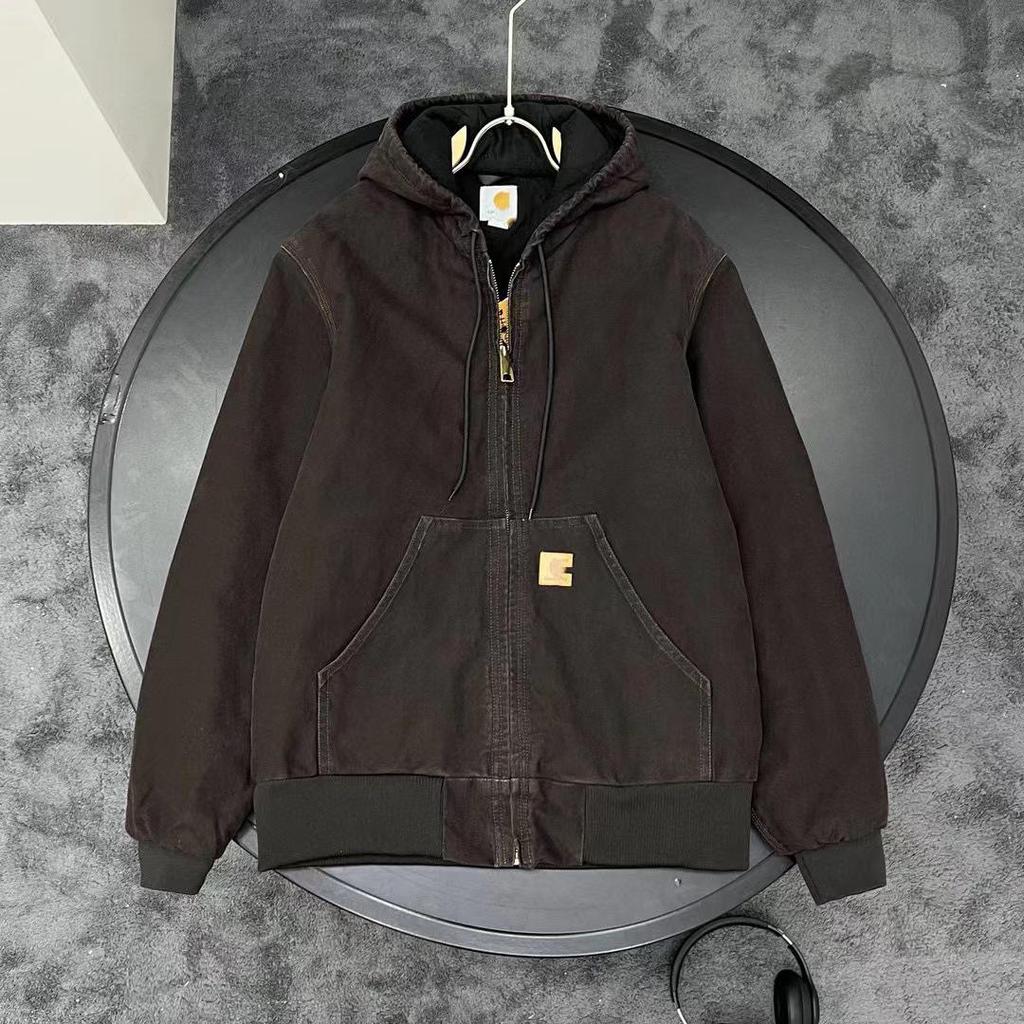 Jachetă Carha Vintage J130 din Pânză cu Petice din Piele și Glugă, Bumbac - Colecția Toamnă/Iarnă.