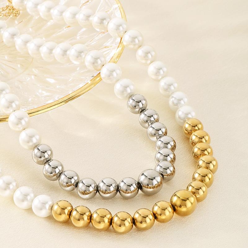 Luxurious Shell Pearl and Stainless Steel Beads Necklace Hip Hop Men's Women's Jewelry Bohemia Personalized Party Accessories