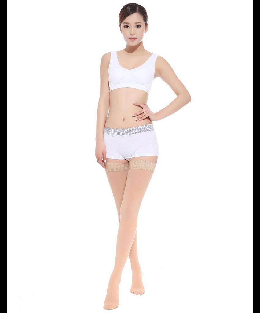 Ciorapi compresivi modelatori pentru picioare cu elasticitate ridicată, până la coapsă, cu silicon anti-alunecare, nivel de compresie 2 pentru sănătate și sport