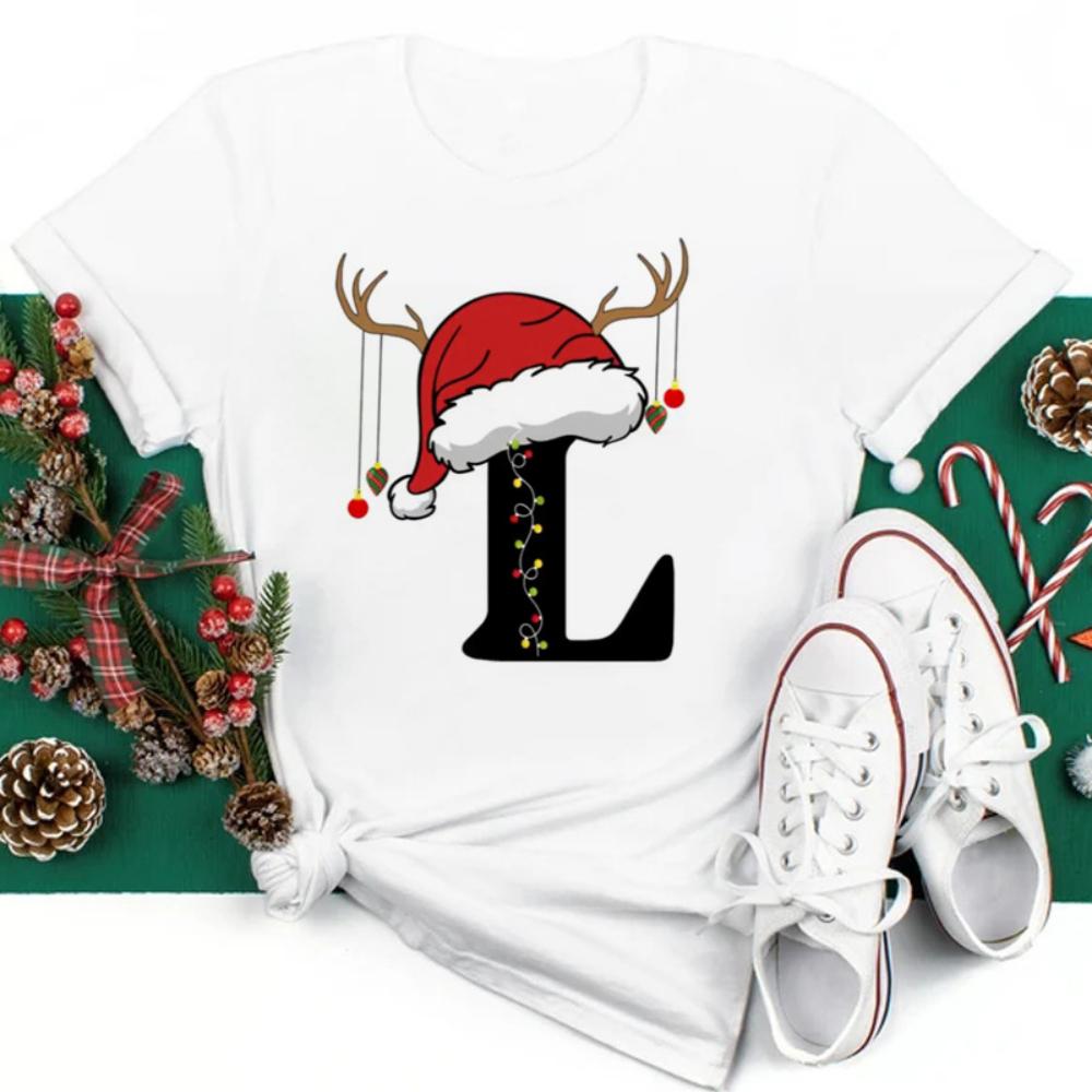 Christmas Hat A To Z Letters Oversize Tshirt Christmas Family Gathering Activity Shortsleeved Shirt Oversize Streetwear Fashion
